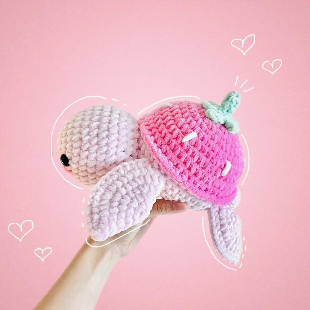 Pink Strawberry Turtle Crochet Plushie Toy